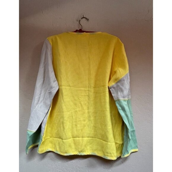 Adolfo Sport Womens Colorblock Waffle Knit Cardigan Sweater Small Yellow Pocket - Picture 2 of 8